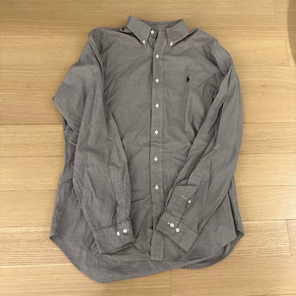 Ralph Lauren brown and ivory herringbone long sleeve button down shirt